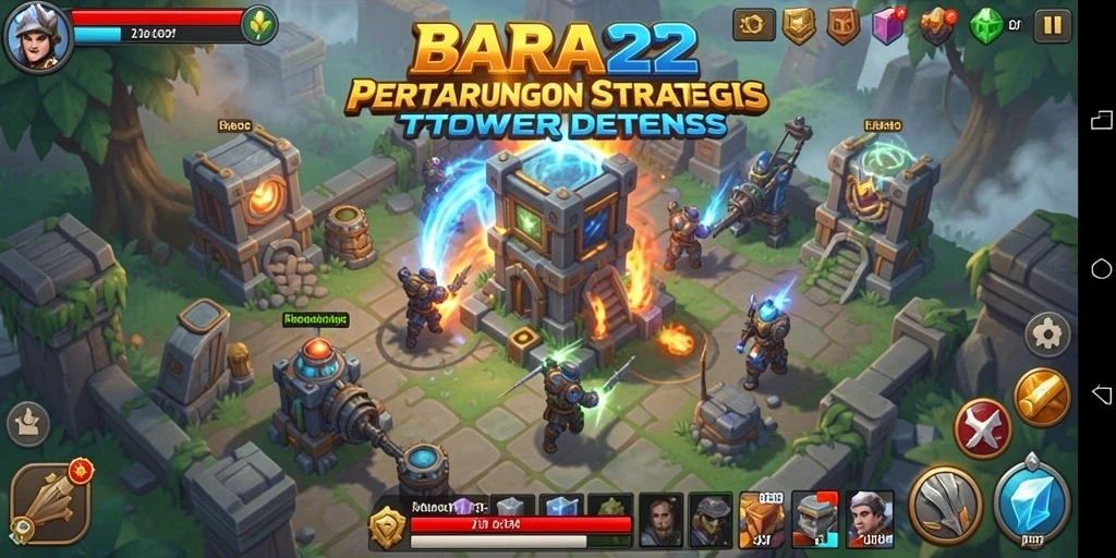 Tangkapan layar permainan BARA22 menampilkan aksi Tower Defense yang mendebarkan.