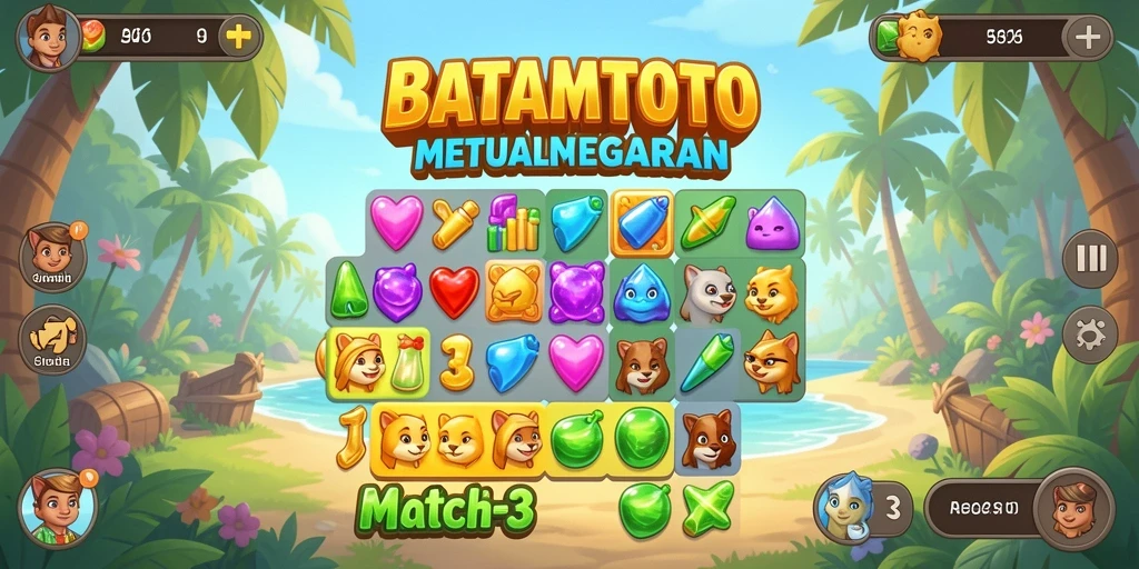 Screenshot gameplay menampilkan kombinasi objek cerah dalam BATAMTOTO.