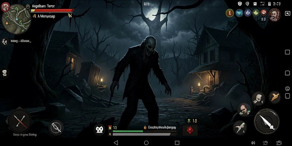 Screenshot D73 menampilkan suasana mencekam dari gameplay horror yang intens.