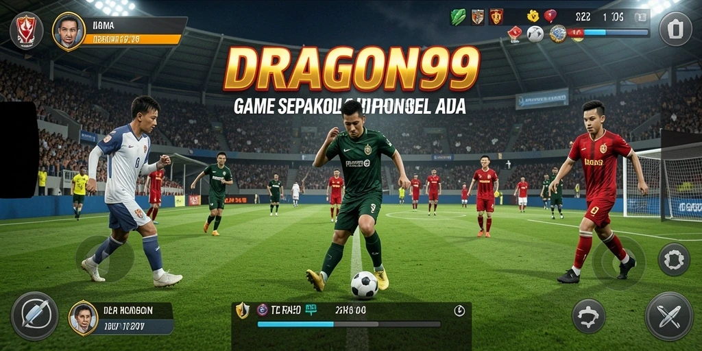 Tangkapan layar utama <strong>DRAGON99</strong> menampilkan aksi seru di lapangan sepakbola.