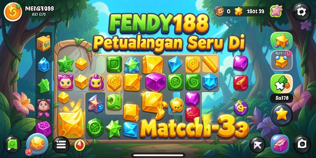 Tangkapan layar <strong>FENDY188</strong> menampilkan gameplay Match-3 yang seru dan penuh warna.