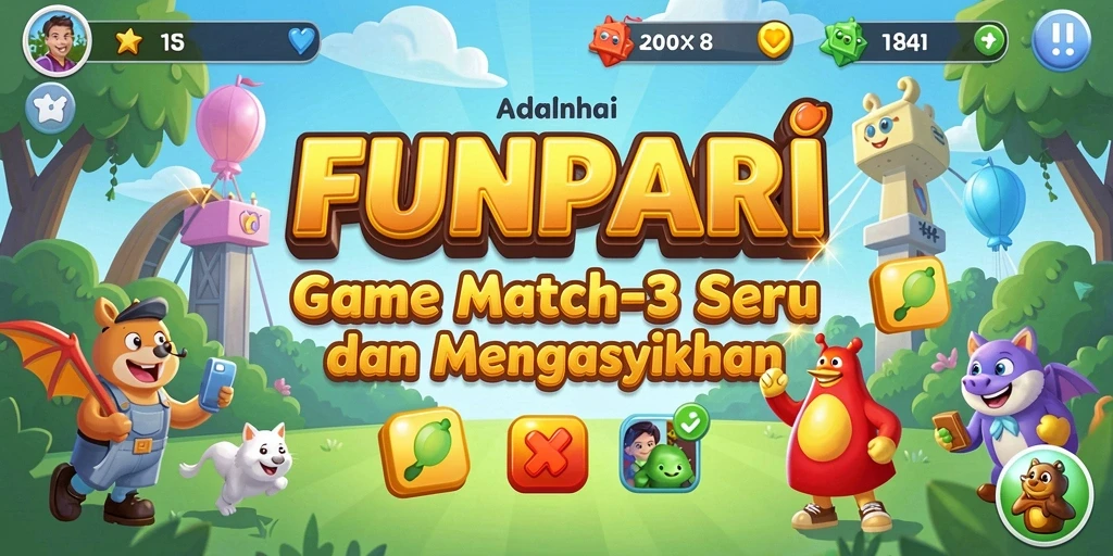 Tampilan seru gameplay Match-3 dari FUNPARI dengan grafis yang memukau.