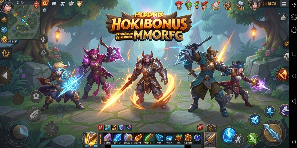 Screenshot gameplay HOKIBONUS yang menampilkan pertempuran epik di dunia MMORPG.