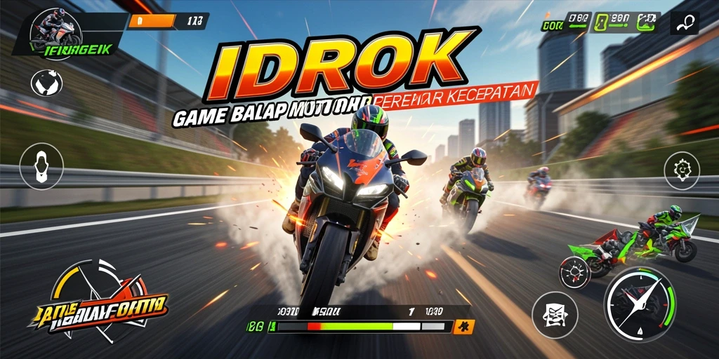 Tangkapan layar gameplay IDROK dengan aksi balap motor yang intens.