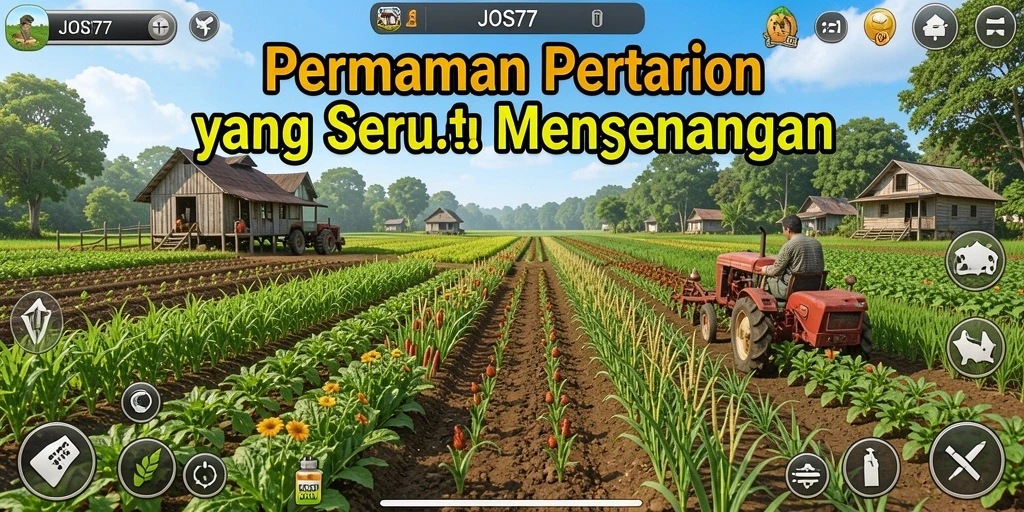 Screenshot menunjukkan gameplay menarik JOS77 dengan ladang subur dan kegiatan bertani.