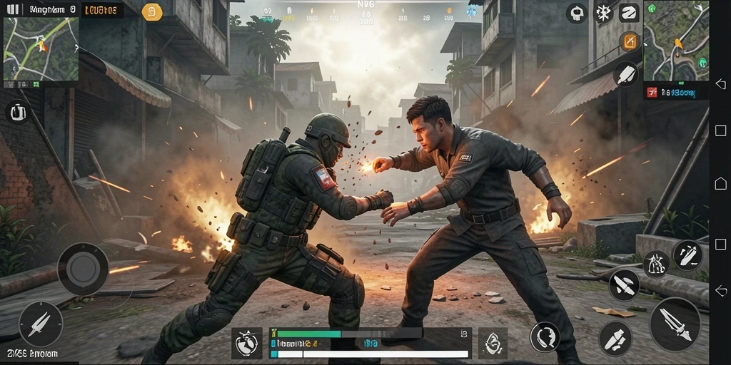Screenshot gameplay N06 menampilkan aksi pertempuran yang intens.