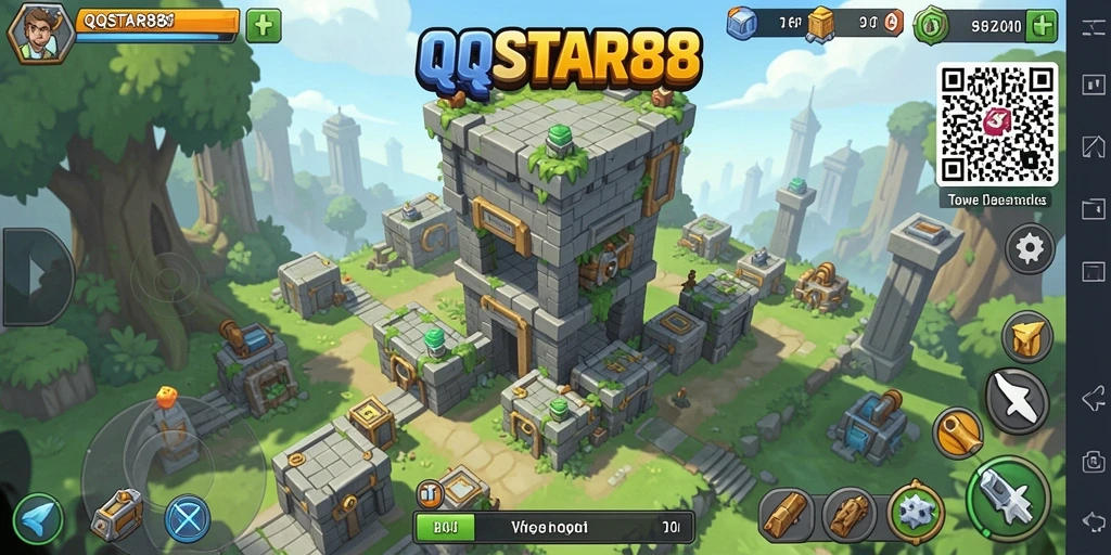 Tangkapan layar gameplay dari QQSTAR88 menampilkan aksi Tower Defense yang intens.