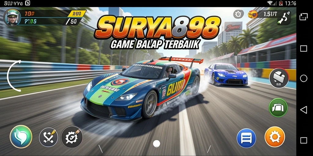 Gameplay mendebarkan dalam SURYA898 saat balapan di trek yang menantang.