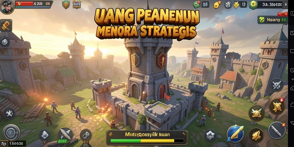 Screenshot gameplay UANG menampilkan menara yang siap bertahan dari serangan musuh.