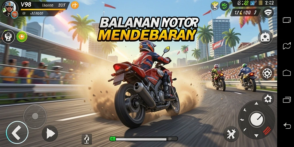 Gameplay menarik dari V98 dengan variasi lintasan balap motor.